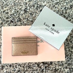 Kate Spade Slim Cardholder Rose Gold Glitter in a Box